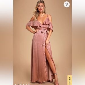 Lulus Moriah Rose Satin Wrap Maxi Dress